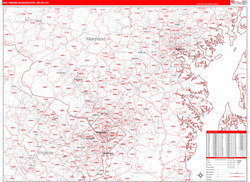 Baltimore-Washington Metro Area Wall Map Red Line Style 2024